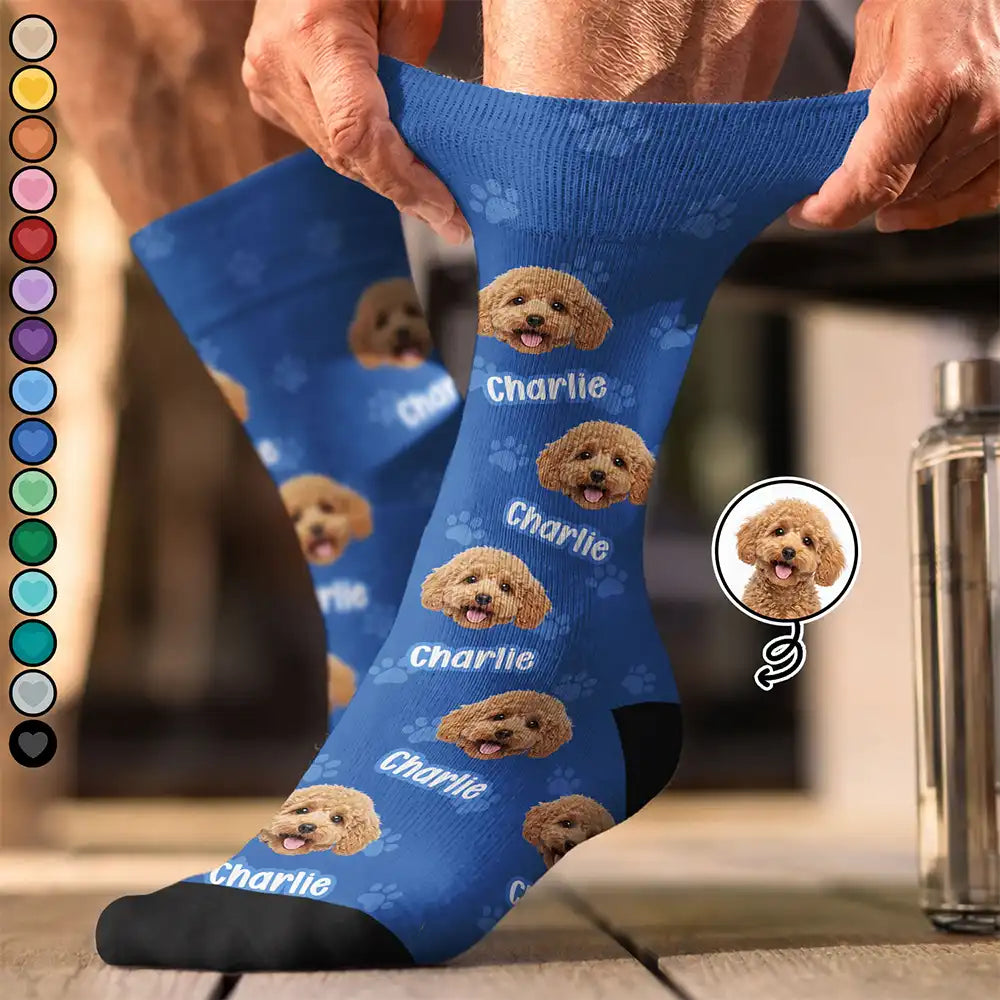 Custom Photo Pet Kid Face Pattern Funny - Personalized Crew Socks