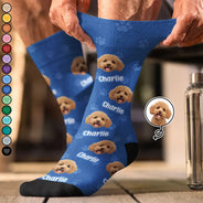 Adorable,Custom Photo,Pet Lovers,Cut-Face Photo,Icon - Custom Photo Pet Kid Face Pattern Funny - Personalized Crew Socks