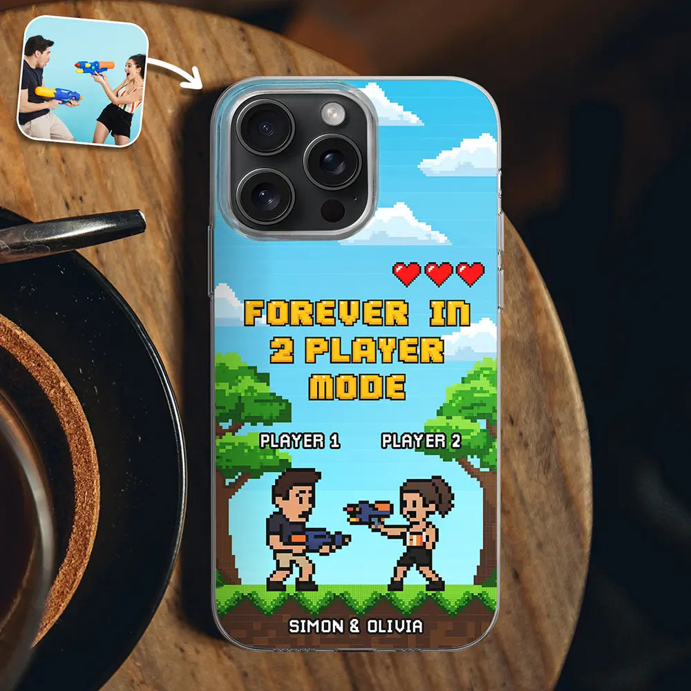 Custom Photo Pixel Art Standee 2 Player Mode - Personalized Clear Phone Case