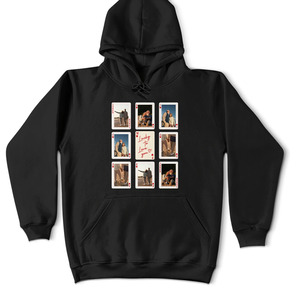 Gift For Couples,Old Couples,Gift For Husband,Gift For Wife,Gift For Boyfriend,Gift For Girlfriend,Custom Photo,Love - Custom Photo Playing Card Couple Lucky In Love - Personalized T Shirt