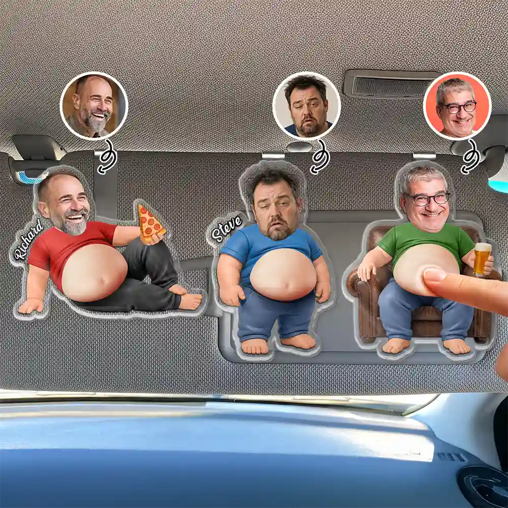 Custom Photo Poke Dad Bod Belly - Personalized Squishy Acrylic Car Visor Clip