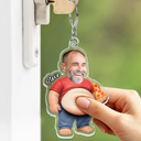Gift For Father,Custom Photo,Humorous,Cut-Face Photo - Custom Photo Poke Dad Bod Belly - Personalized Squishy Acrylic Keychain