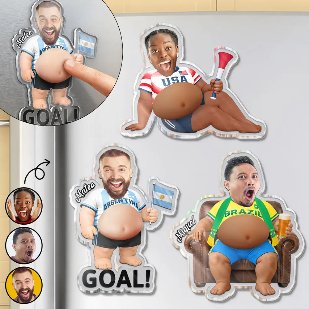 Custom Photo Poke The Belly For Victory - Personalized Squishy Acrylic Fridge Magnet