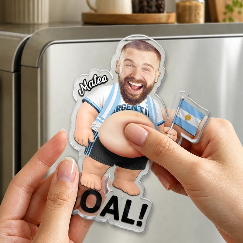 Custom Photo, Football (Soccer), Gift For Yourself, Humorous, Summer Soccer Games, Cut-Face Photo - Custom Photo Poke The Belly For Victory - Personalized Squishy Acrylic Fridge Magnet