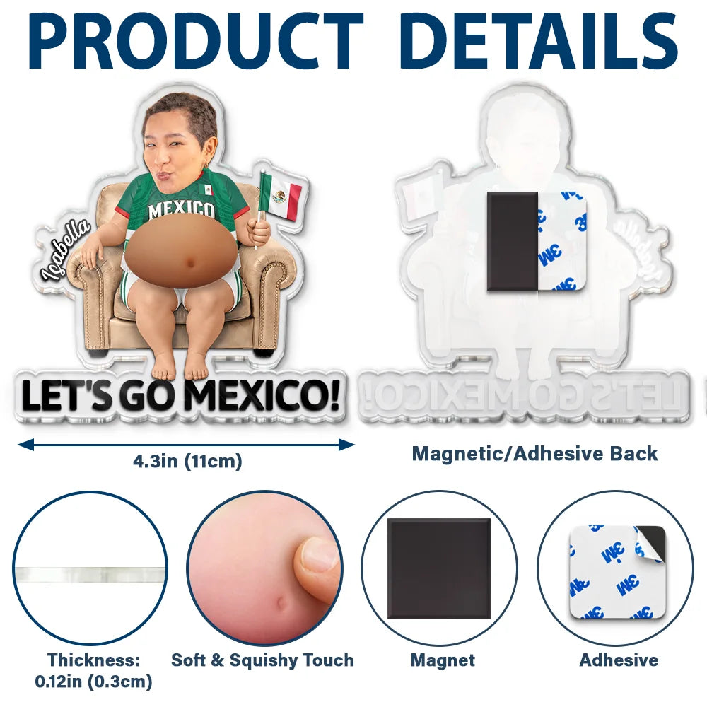 Custom Photo, Football (Soccer), Gift For Yourself, Humorous, Summer Soccer Games, Cut-Face Photo - Custom Photo Poke The Belly For Victory - Personalized Squishy Acrylic Fridge Magnet