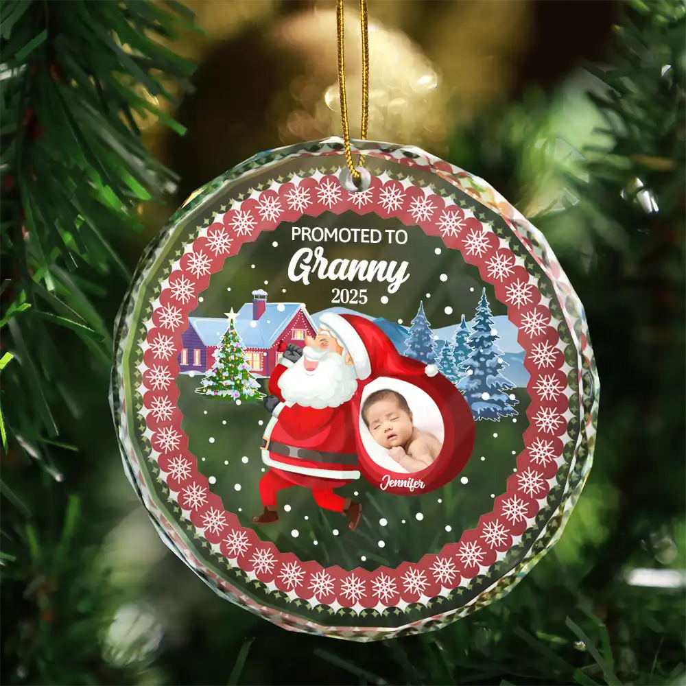 New baby, New Dad, New Mom, Gift For Father, Family, Gift For Mother, Christmas, Happy - Custom Photo Promoted To Daddy - Personalized Circle Glass Ornament
