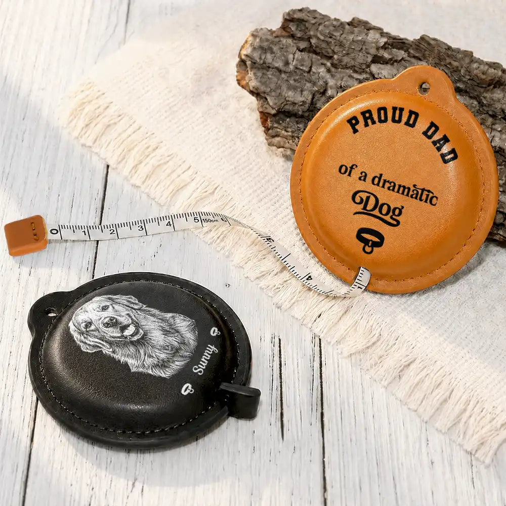 Gift For Men,Gift For Father,Gift For Boyfriend,Gift For Couples,Gift For Husband,Dog Lovers,Dog Dad,Cat Lovers,Cat Dad,Pet Lovers,Non-Eng,Photo - Pencil Sketch (Bold),Icon,Playful - Custom Photo Proud Dad Of A Dramatic Dog Cat Pencil Sketch - Personalized Leather Tape Measure