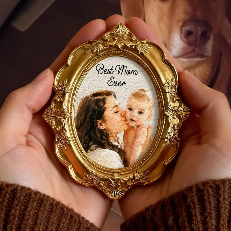 Gift For Mother, Gift For Husband, Gift For Wife, Parents, Gift For Grandma, Love - Custom Photo Realistic Watercolor Art Best Mom Ever - Personalized Ornate Frame