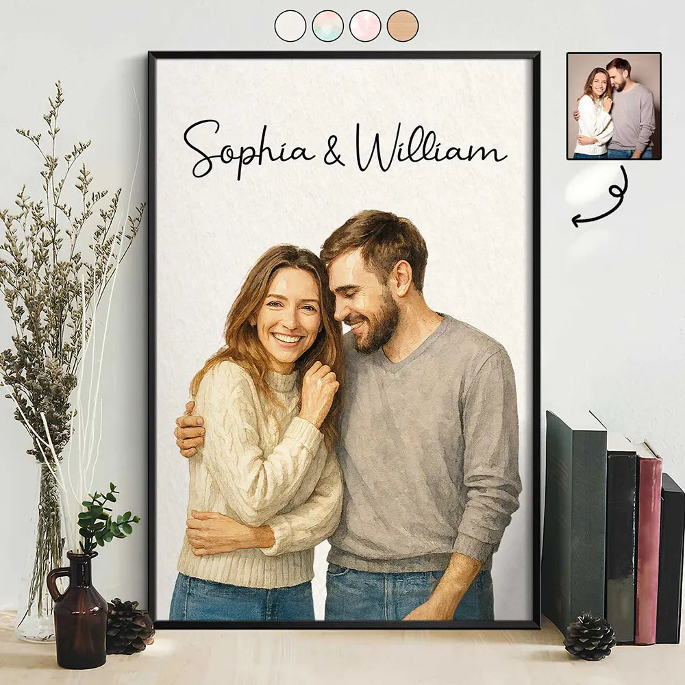 Custom Photo Realistic Watercolor Art Couple Family - Personalized Poster