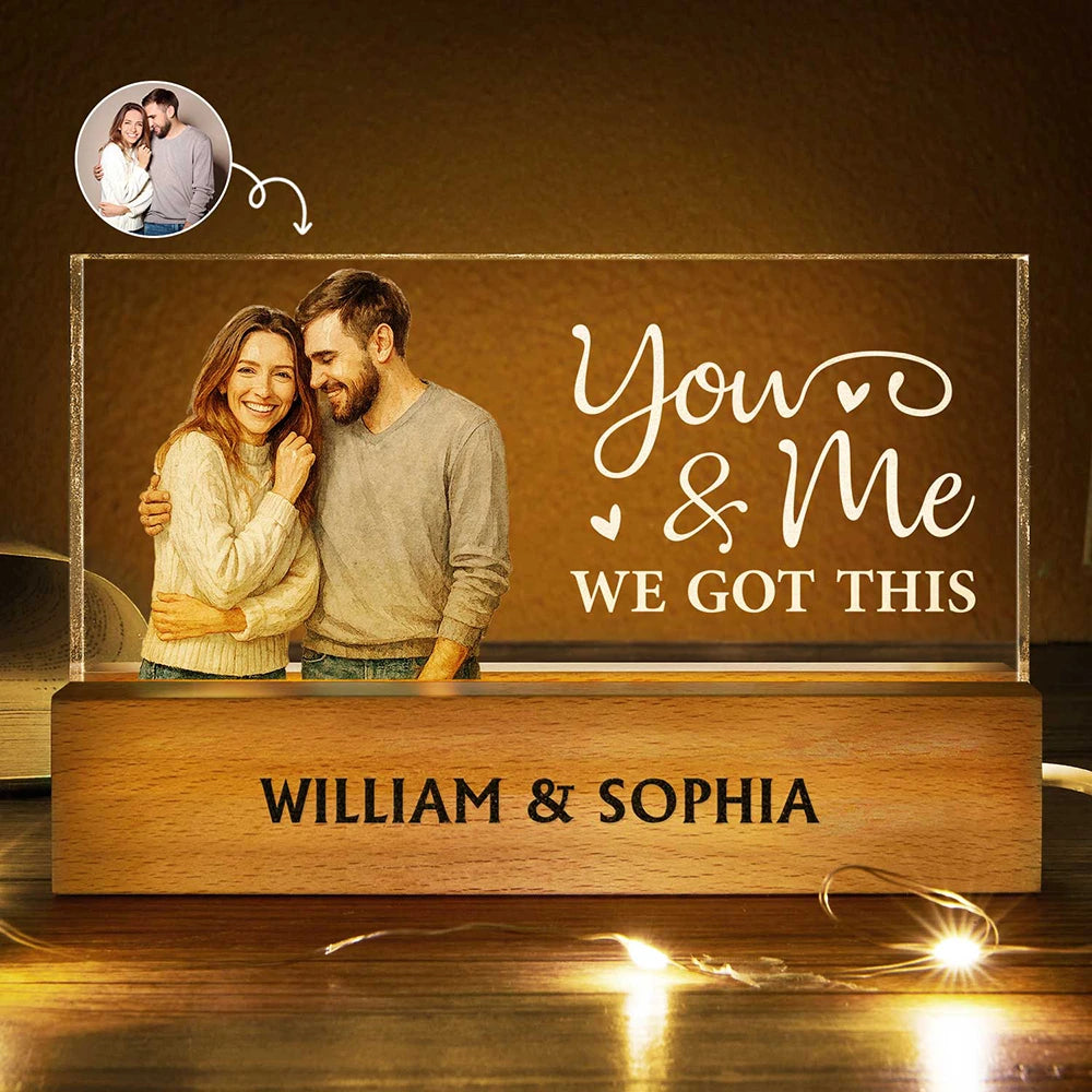 Custom Photo Realistic Watercolor Art Couple You & Me We Got This - Personalized Rectangle LED Light