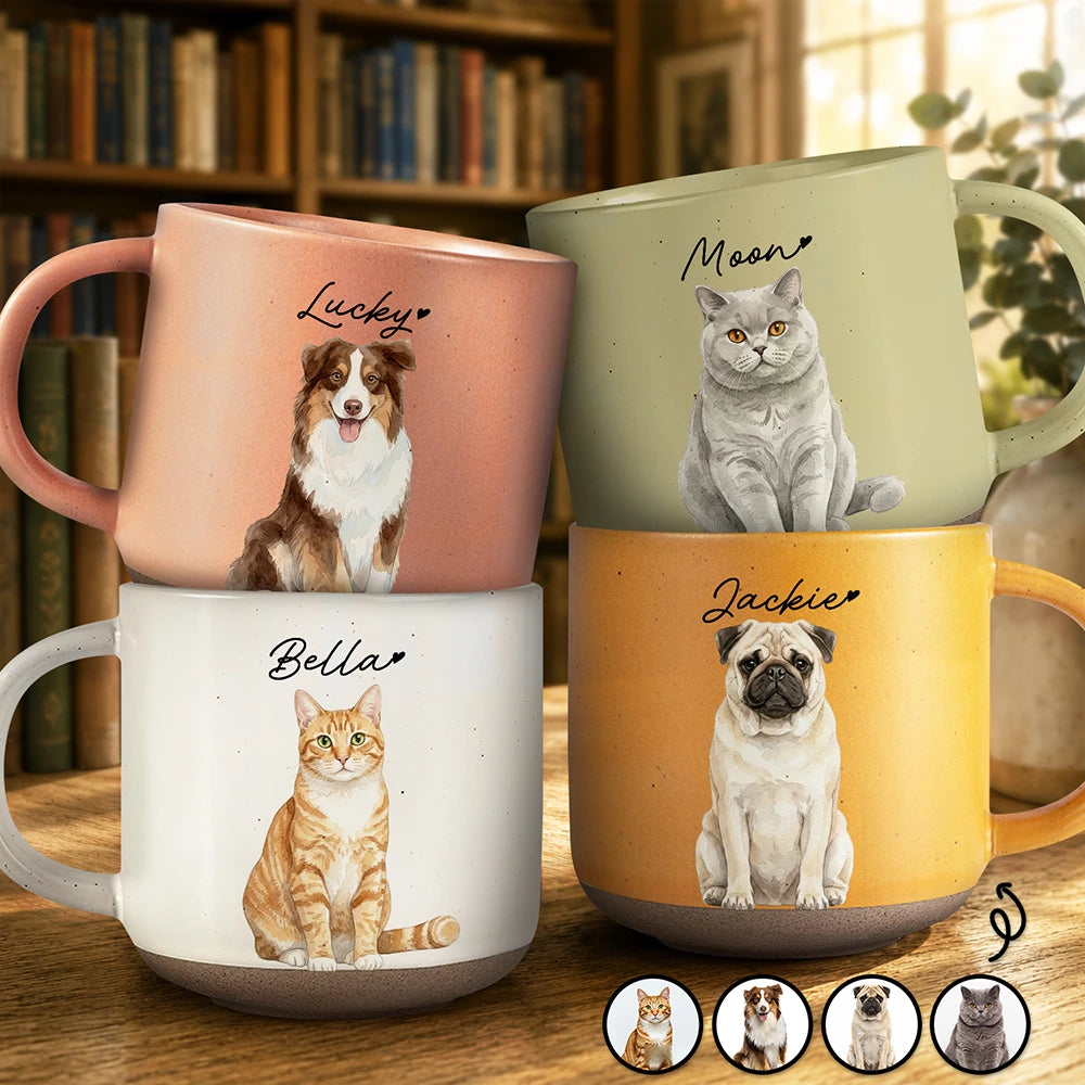 Custom Photo Realistic Watercolor Art Cute Dog Cat - Personalized Pottery Mug