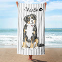 Custom Photo,Beach,Art Design,Summer,Pet Lovers,Adorable,Photo - Watercolor - Remove BG - Custom Photo Realistic Watercolor Art Cute Dog Cat Stripe Pattern - Personalized Beach Towel