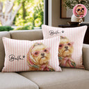 Top Market,Adorable,Art Design,Pet Lovers,Photo - Watercolor - Remove BG - Custom Photo Realistic Watercolor Art Dog Cute Portrait Striped Pattern - Personalized Pillow