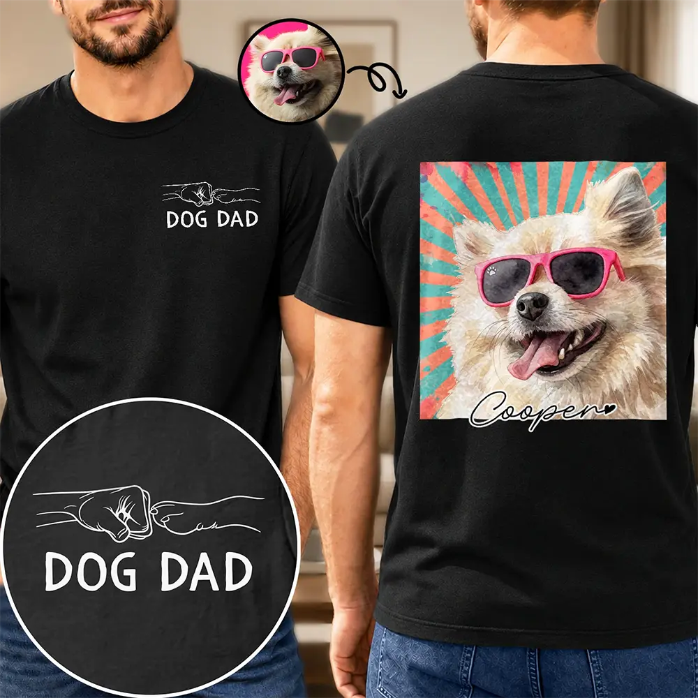 Custom Photo Realistic Watercolor Art Dog Cat Dad Mom Pet Lover Hand Punch - Personalized T Shirt