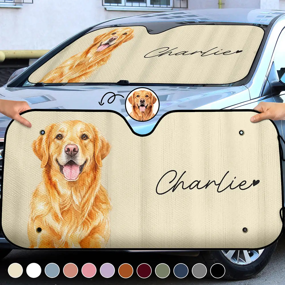 Adorable, Art Design, Custom Photo, Summer, Pet Lovers, Photo - Watercolor - Remove BG - Custom Photo Realistic Watercolor Art Dog Cat Funny Portrait - Personalized Auto Sunshade