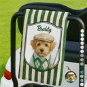 Happy, Dog Lovers, Pet Lovers, Cat Lovers, Golf - Custom Photo Realistic Watercolor Art Dog Cat Pet Portrait Vintage - Personalized Golf Towel