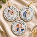 Art Design,Christmas,Married Couple,Romantic,Gift For Couples,Photo - Watercolor - Remove BG - Custom Photo Realistic Watercolor Art First Christmas As Mr. & Mrs. Wedding Couple - Personalized Circle Ceramic Ornament