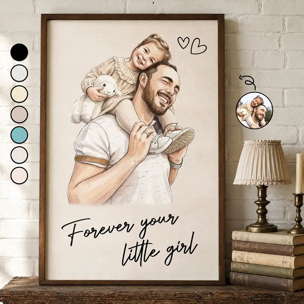 Gift For Father,New Dad,Gift For Grandpa,Non-Eng,Photo - Watercolor (remove BG),Adorable - Custom Photo Realistic Watercolor Art Forever Your Little Girl - Personalized Poster