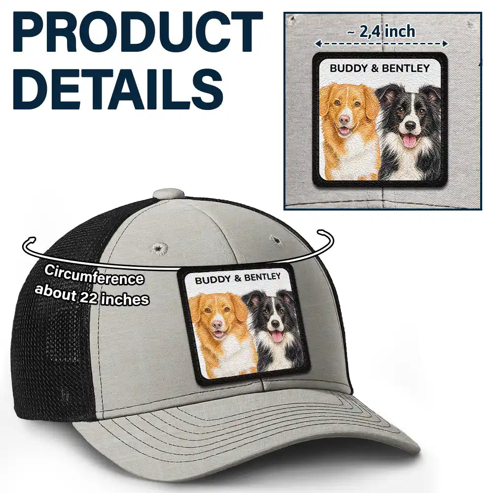 Custom Photo, Art Design, Pet Lovers, Playful, Photo - Watercolor - Remove BG - Custom Photo Realistic Watercolor Art Funny Dog Cat Pet - Personalized Leather Patch Hat