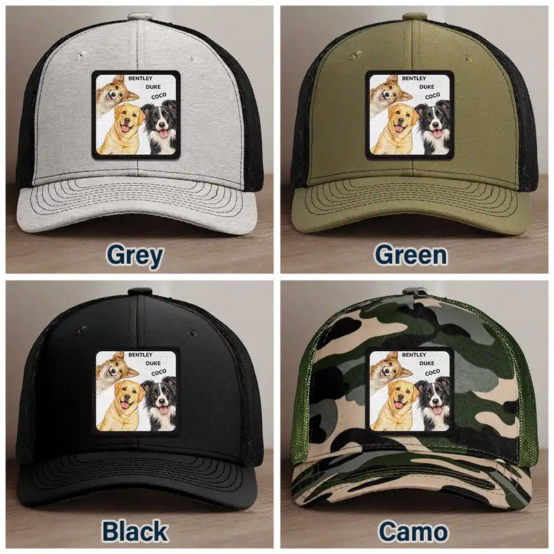 Custom Photo, Art Design, Pet Lovers, Playful, Photo - Watercolor - Remove BG - Custom Photo Realistic Watercolor Art Funny Dog Cat Pet - Personalized Leather Patch Hat