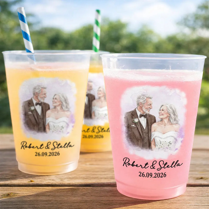 Custom Photo, Art Design, Gift For Couples, Wedding, Romantic, Photo - Watercolor - Remove BG - Custom Photo Realistic Watercolor Art Happy Couple Anniversary - Personalized Frosted Cups