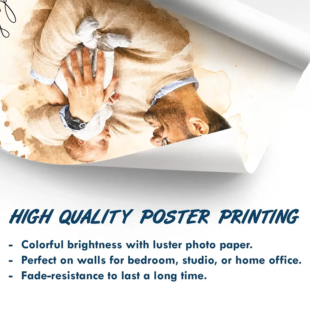 Gift For Husband,Gift For Men,Gift For Father,Gift For Grandpa,Non-Eng,Photo - Watercolor (remove BG),Cozy - Custom Photo Realistic Watercolor Art I Love You Dad Grandpa - Personalized Poster