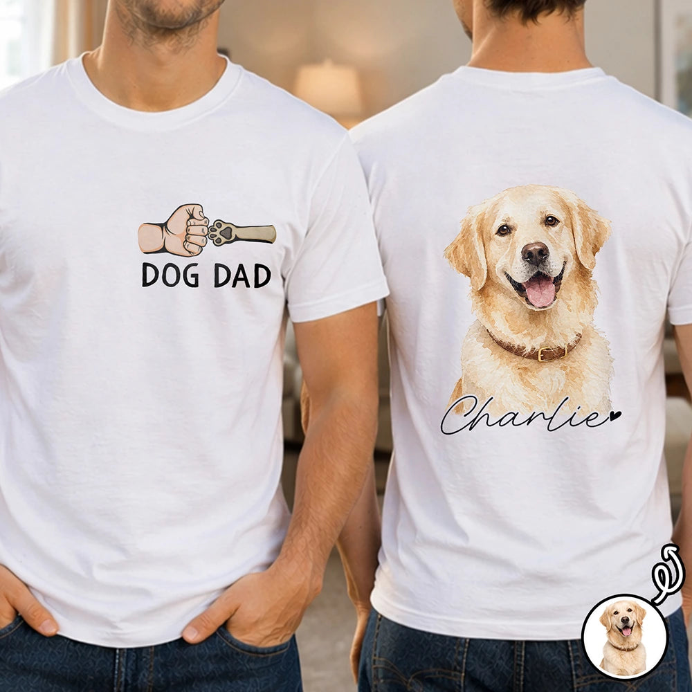 Pet Lovers,Pet Mom,Pet Dad,Dog Lovers,Dog Mom,Dog Dad,Cat Lovers,Cat Mom,Cat Dad,Non-Eng,Photo - Watercolor (remove BG),Adorable - Custom Photo Realistic Watercolor Art Pet Dad Pet Mom - Personalized T Shirt
