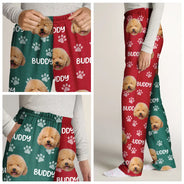 Funny,Pet Lovers,Custom Photo - Custom Photo Red Green Pet Face - Personalized Pajama Pants