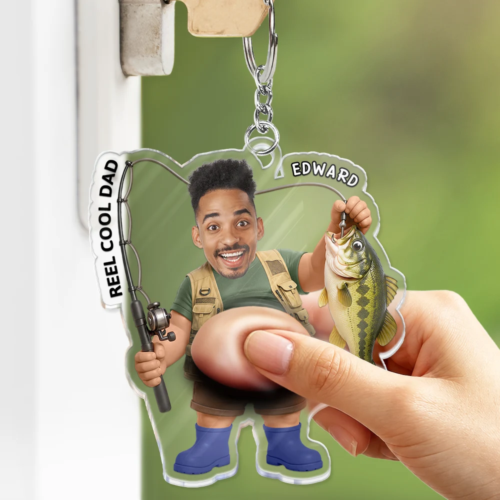 Humorous,Gift For Men,Fishing,Custom Photo,Gift For Yourself,Summer,Cut-Face Photo - Custom Photo Reel Cool Dad Bod - Personalized Squishy Acrylic Keychain