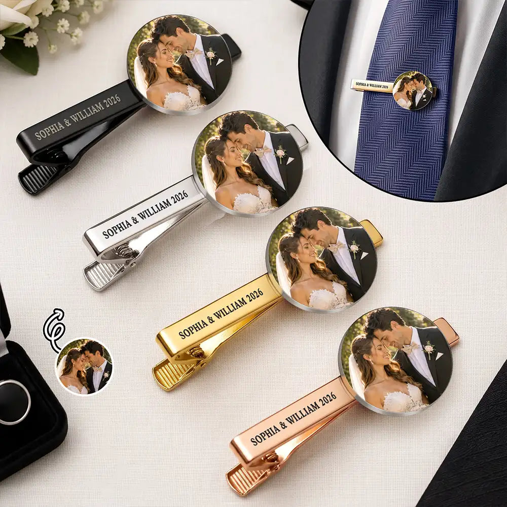 Custom Photo Romantic Wedding Couple - Personalized Tie Clip