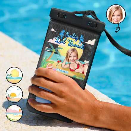 Custom Photo Salty Lil Beach - Personalized Waterproof Phone Pouch