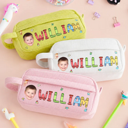 Back To School, Custom Photo, Gift For Kids, Confident, Cut-Face Photo - Custom Photo School Kids' Back To School - Personalized Corduroy Pencil Case