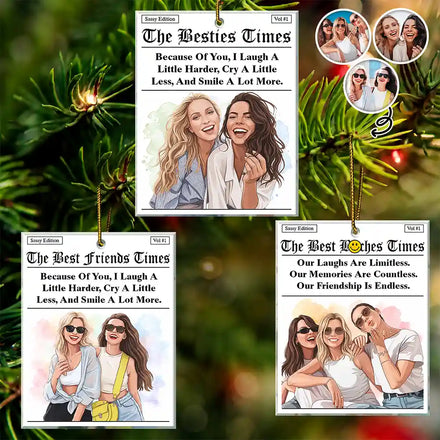Custom Photo Semi Realistic Portrait Best Friends Funny Keepsake - Personalized Custom Shaped Acrylic Ornament