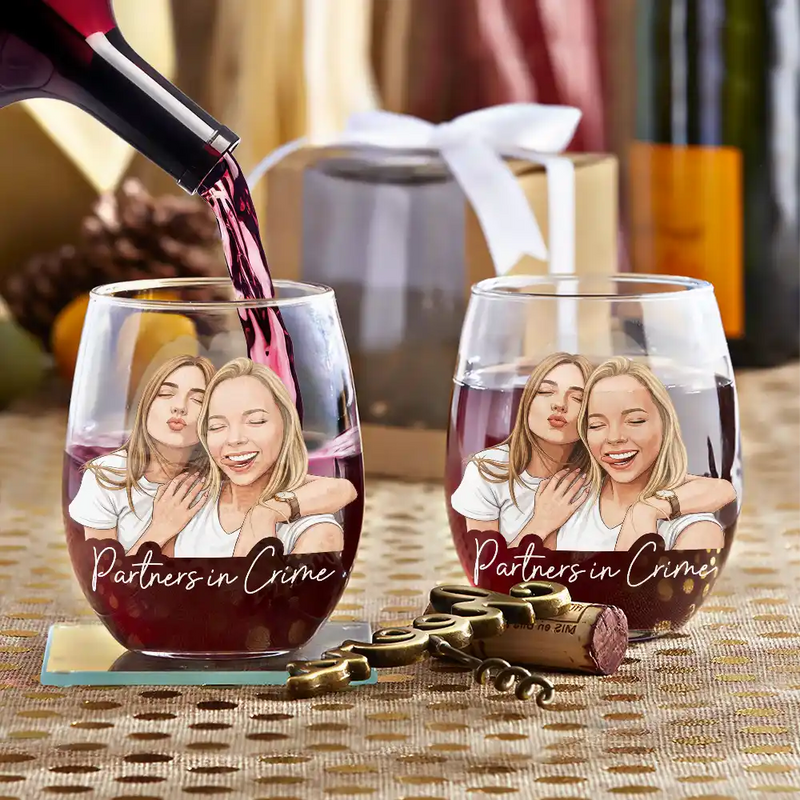 Art Design,Gift For Bestie,Alcohol,Photo - Semi Realistic Portrait,Happy - Custom Photo Semi Realistic Portrait Besties Forever - Personalized Stemless Wine Glass