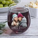 Art Design,Gift For Bestie,Alcohol,Photo - Semi Realistic Portrait,Happy - Custom Photo Semi Realistic Portrait Besties Forever - Personalized Stemless Wine Glass