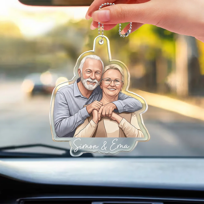 Custom Photo,Art Design,Family,Adorable,Photo - Semi Realistic Portrait - Custom Photo Semi Realistic Portrait Family Couple Pet Lovers Portrait - Personalized Acrylic Car Hanger