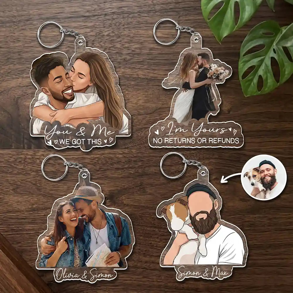 Custom Photo Semi Realistic Portrait Family Couple Pet Lovers Portrait - Personalized Acrylic Keychain