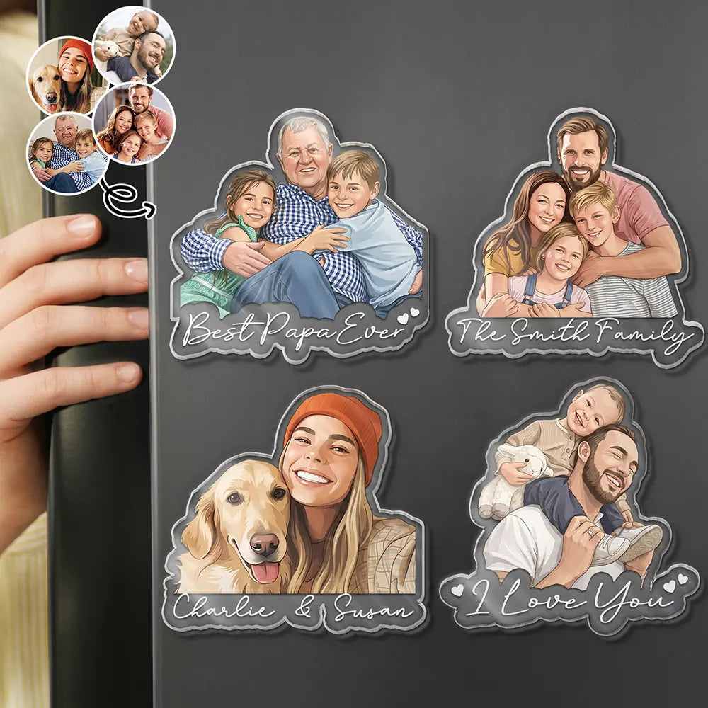 Custom Photo Semi Realistic Portrait Family Dog Cat Portrait - Personalized Acrylic Magnet