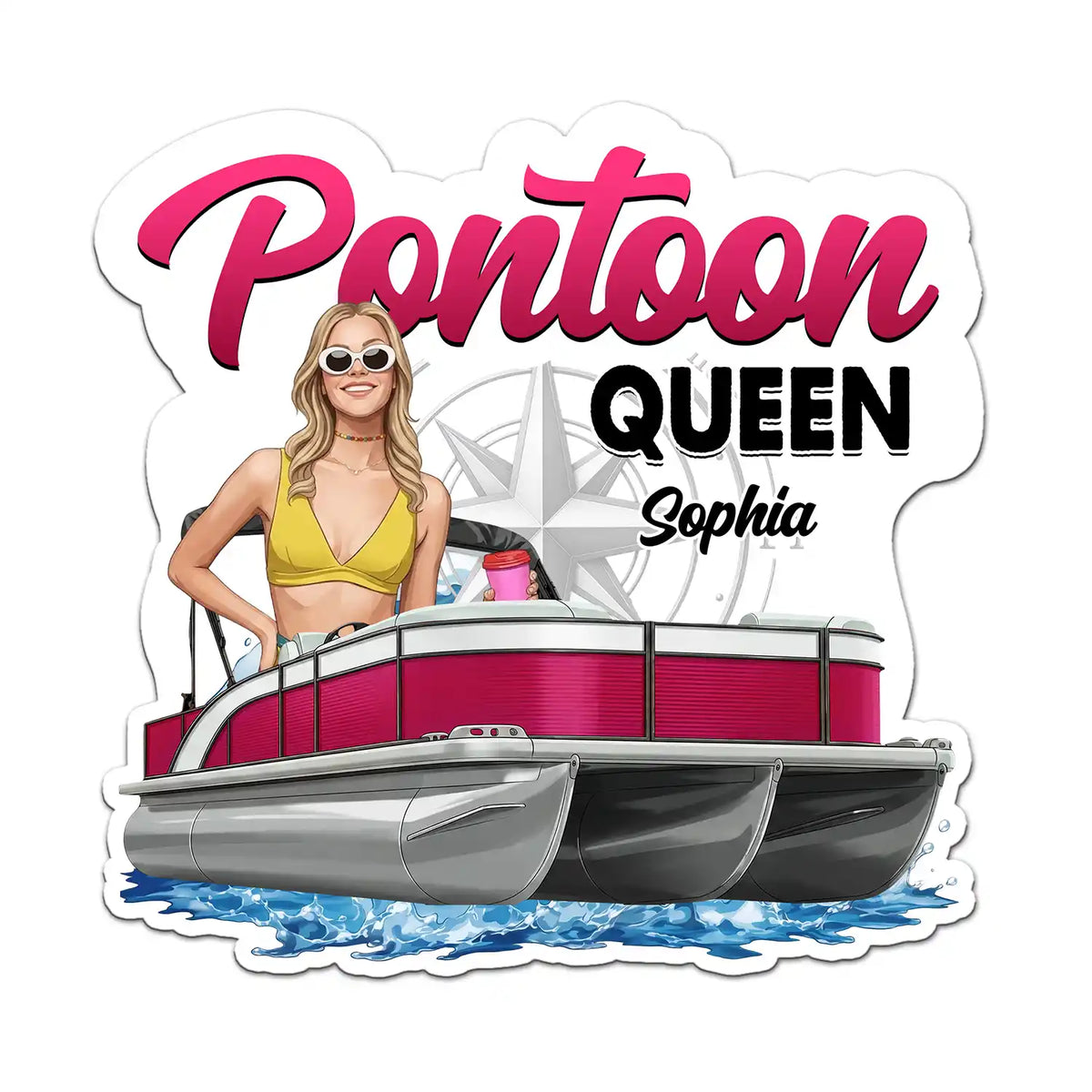 Art Design,Pontoon,Gift For Yourself,Summer,Photo - Semi Realistic Portrait,Happy - Custom Photo Semi Realistic Portrait Pontoon Captain Queen - Personalized Magnet