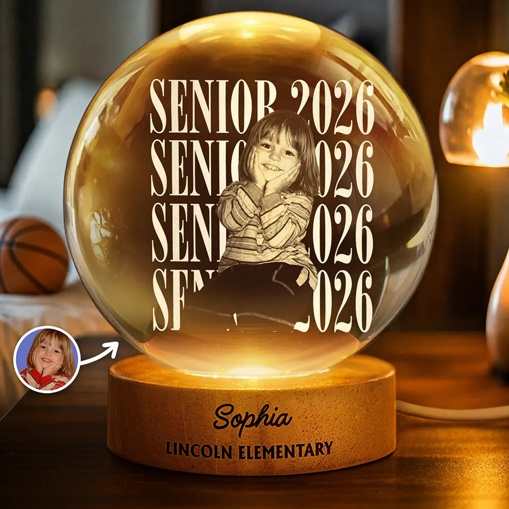 Graduation,Happy,Photo,Proud - Custom Photo Senior Vintage Portrait - Personalized Crystal Globe Lamp