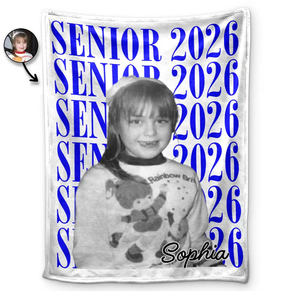 Graduation,Happy,Photo,Proud - Custom Photo Senior Vintage Portrait - Personalized Fleece Blanket, Sherpa Blanket