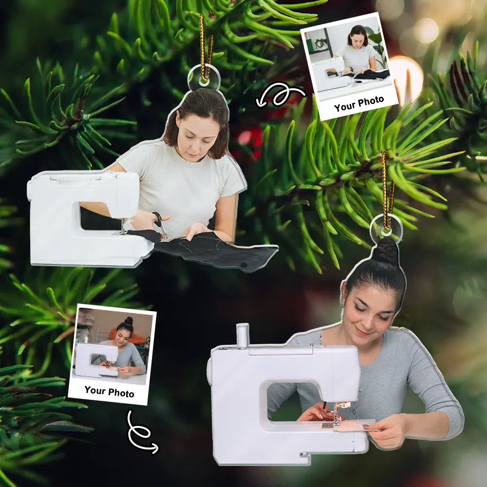 Gift For Yourself,Gift For Women,Gift For Men,Happy,Christmas,Custom Photo,Photo Hobby Ornament - Custom Photo Sewing Christmas Decorations - Personalized Acrylic Photo Ornament