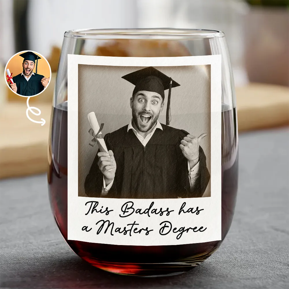 Custom Photo She Believed She Could So She Did - Personalized Stemless Wine Glass