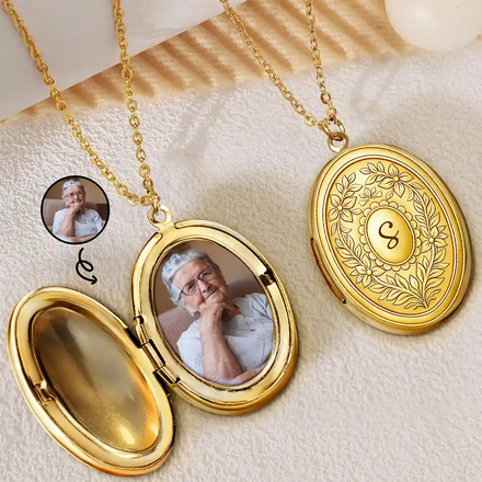 Custom Photo Simple Initial Necklace - Personalized Locket Necklace