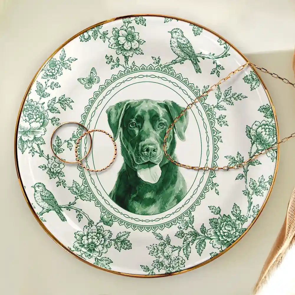 Art Design,Gift For Children,Gift For Mother,Mom - Daughter (Adult),Gift For Daughter,Photo - Porcelain Art Style,Happy - Custom Photo Single-Color Watercolor Mother Daughter Dog Cat Family - Personalized Ring Dish