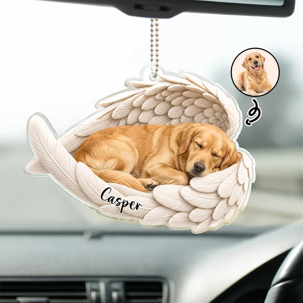 Custom Photo Sleeping Angel Remembrance Memorial Dog Cat Pet - Personalized Acrylic Car Hanger