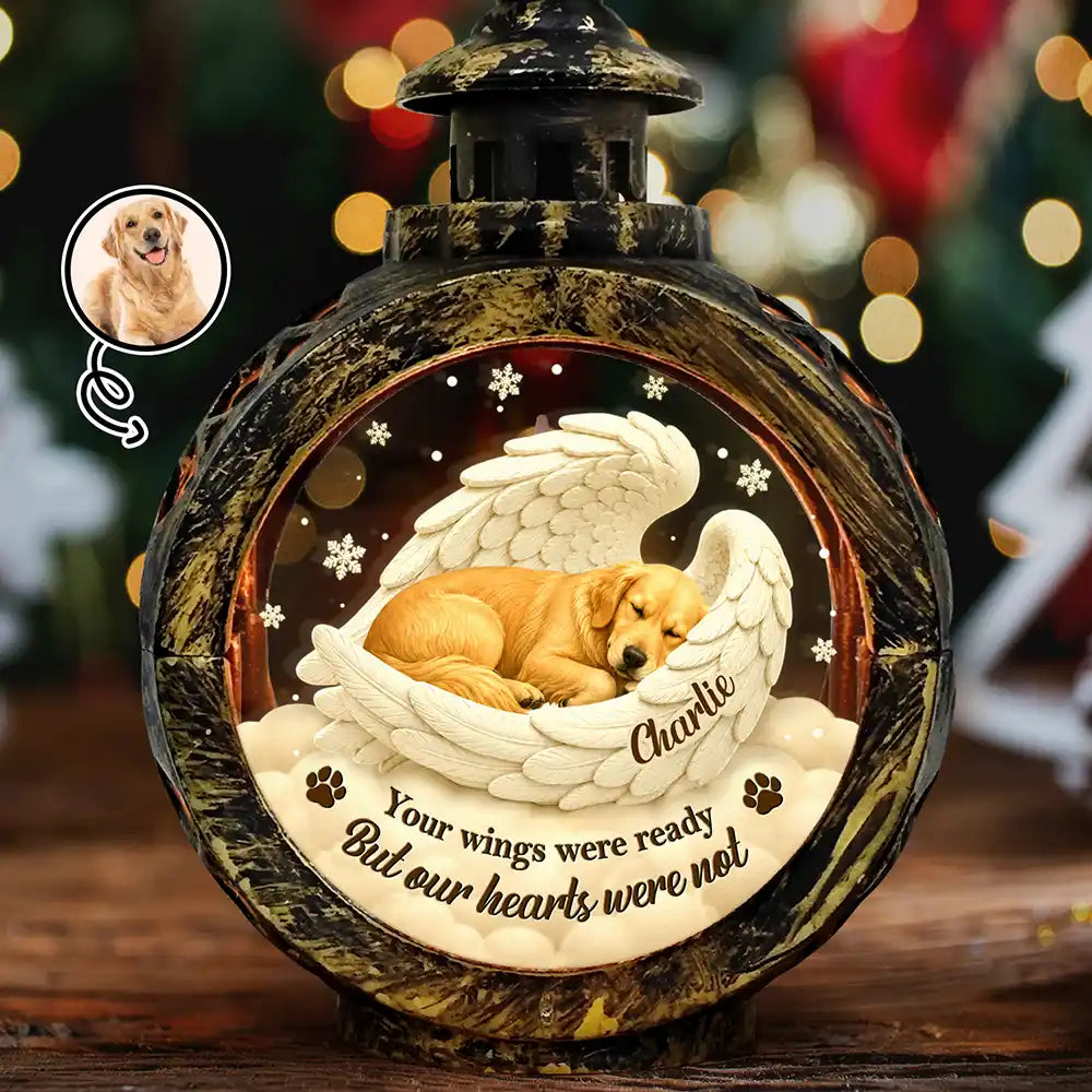Custom Photo Sleeping Angel Your Wings Were Ready Dog Pet Lovers Memorial - Personalized Candlelight Lantern Ornament