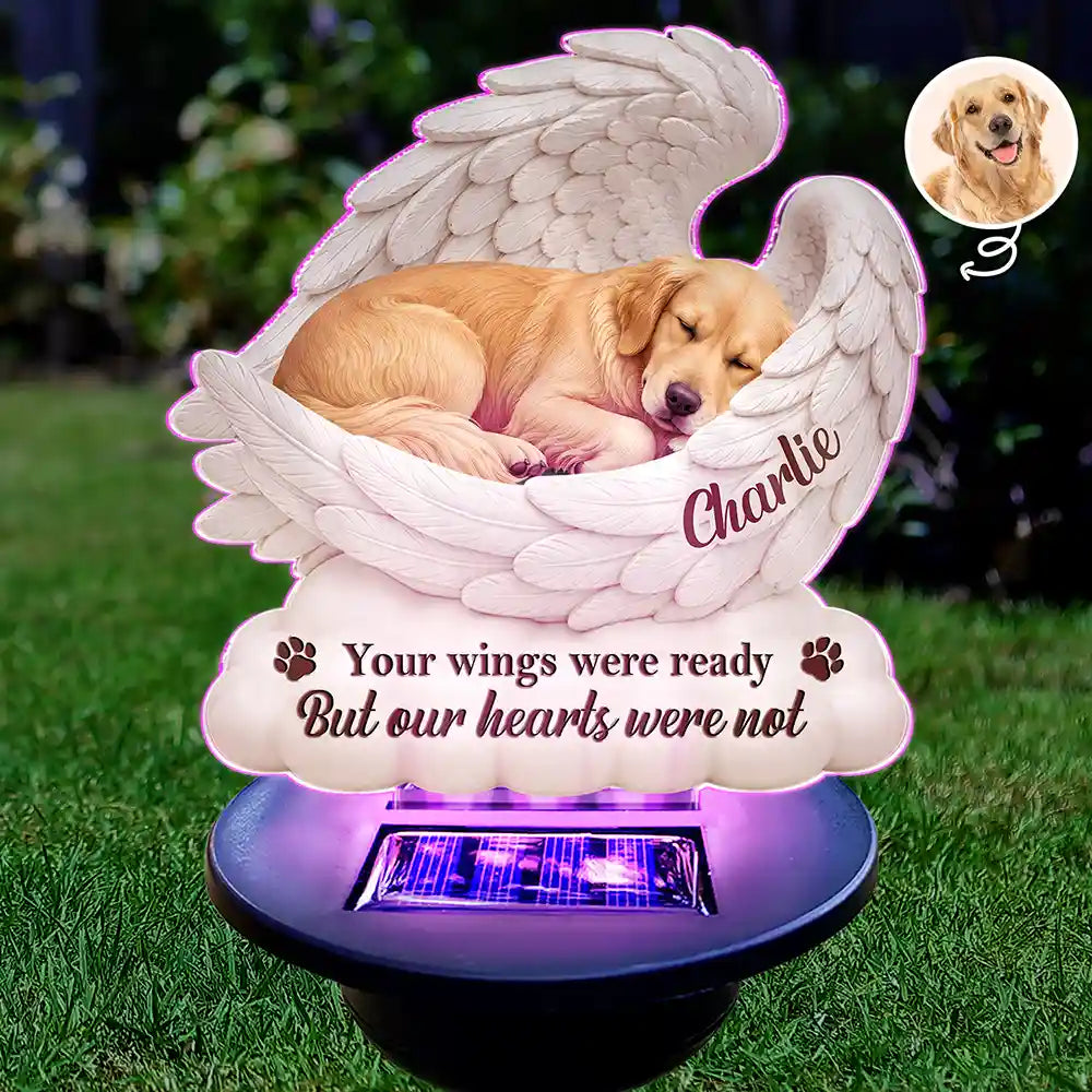 Custom Photo Sleeping Angel Your Wings Were Ready Dog Pet Lovers Memorial - Personalized Solar Light