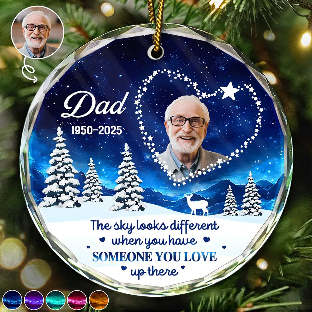 Custom Photo Someone You Love Up There - Personalized Circle Glass Ornament