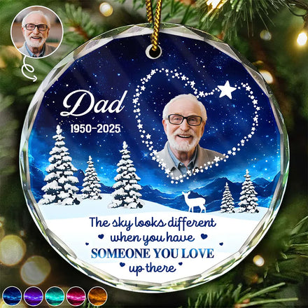 Custom Photo Someone You Love Up There - Personalized Circle Glass Ornament